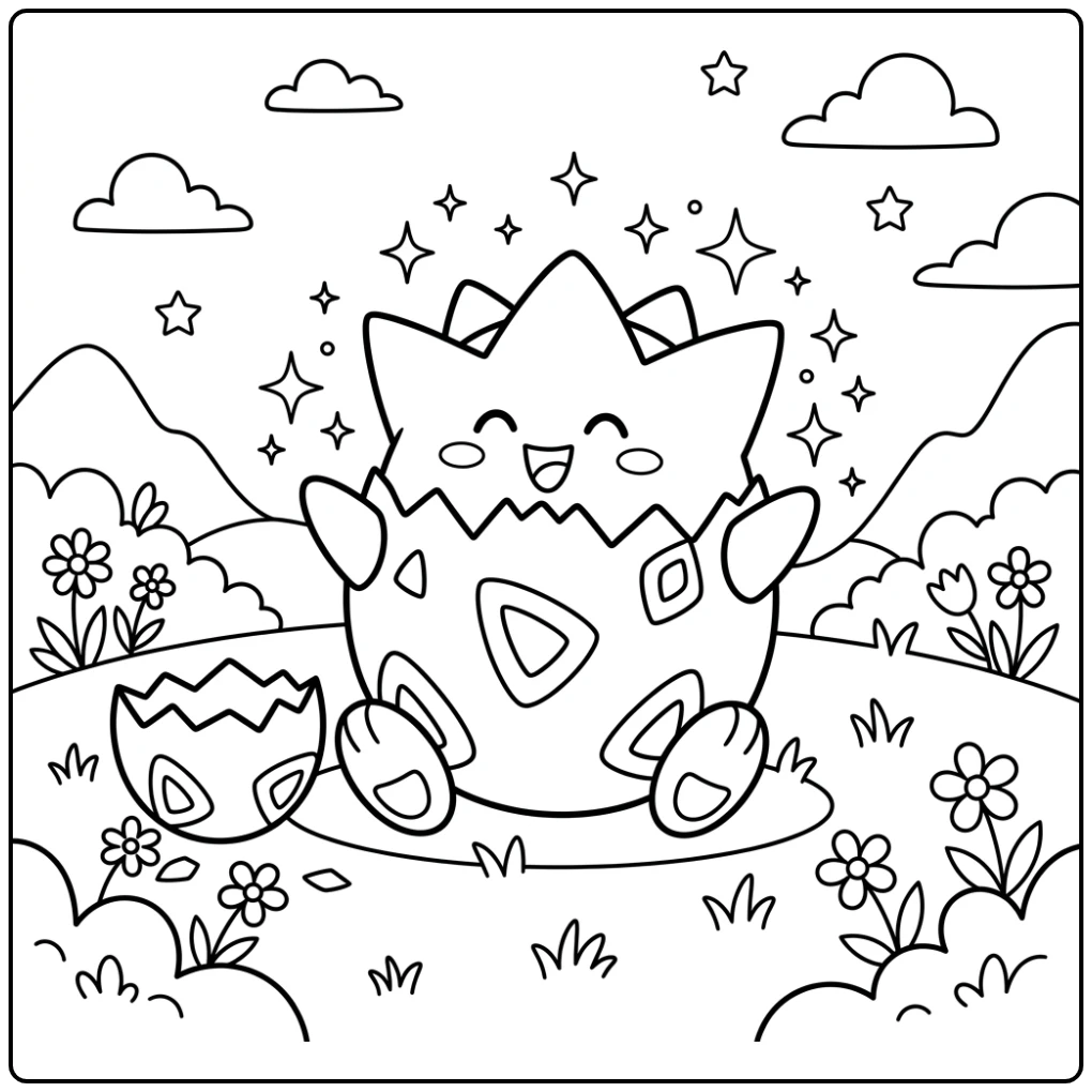Easy Pokemon with Happy Sitting Togepi coloring page