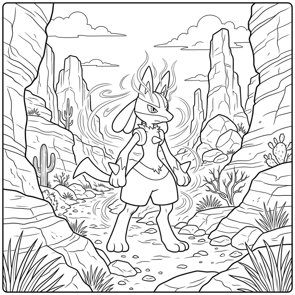 Aura Sensing Lucario in a Quiet Canyon coloring page