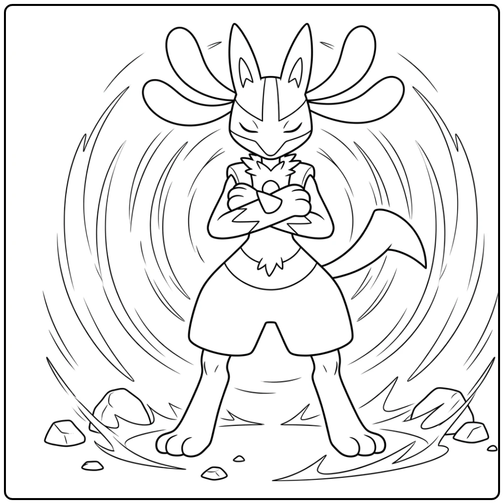 Lucario the Aura Master in Heroic Action coloring page