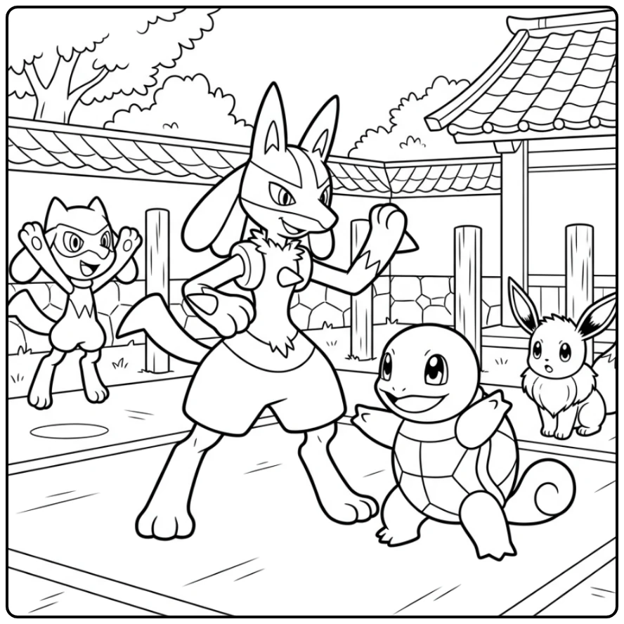 Lucario Friendly Training of Pokemon Friends coloring page