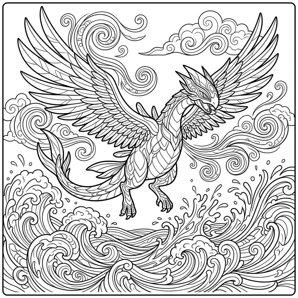 Lugia Pokemon Detailed Legendary Kite in Detail coloring page