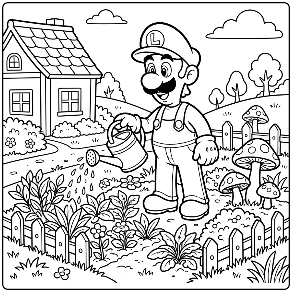 Ideal Luigi Garden Scene coloring page