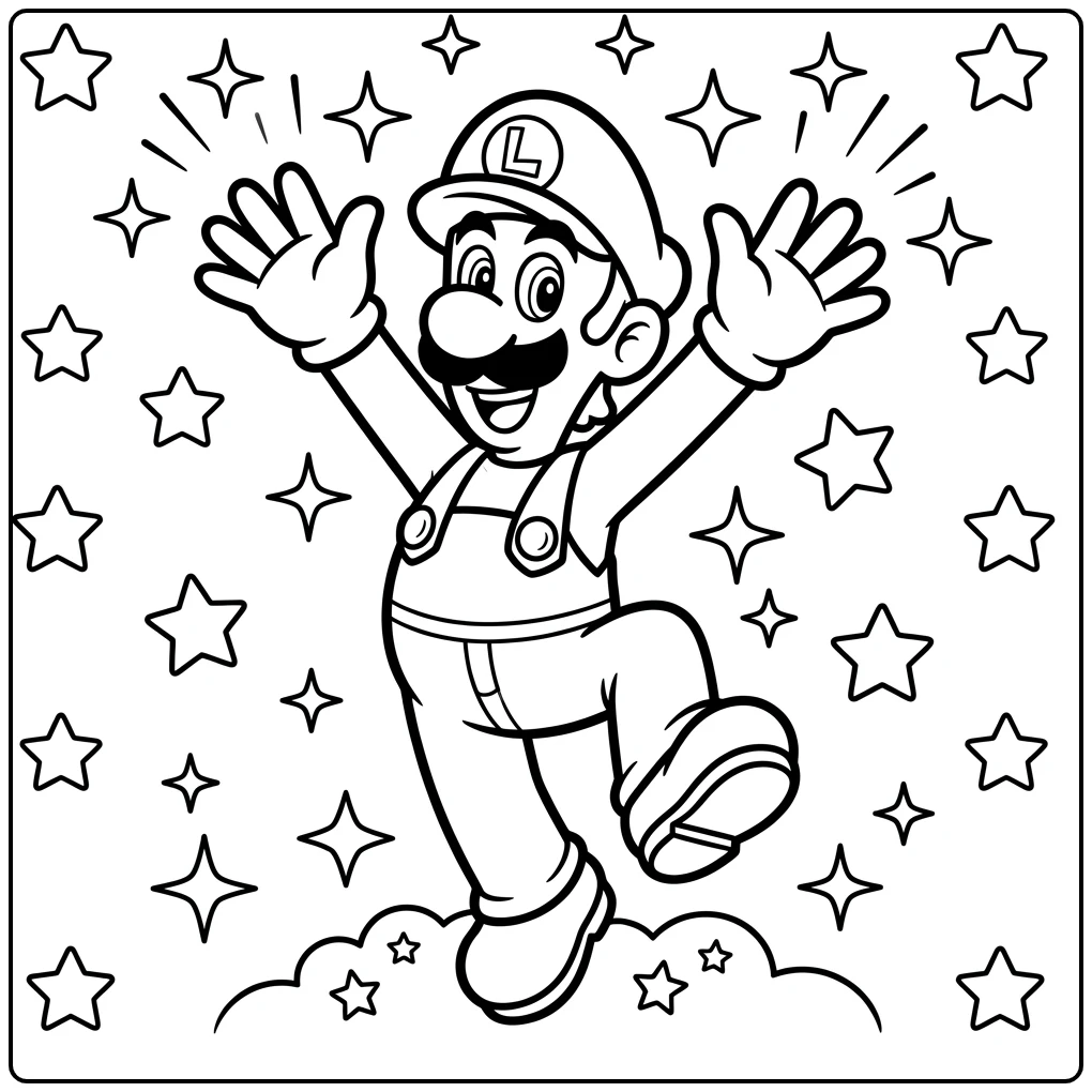 Luigi Celebrating Festive Star Power coloring page