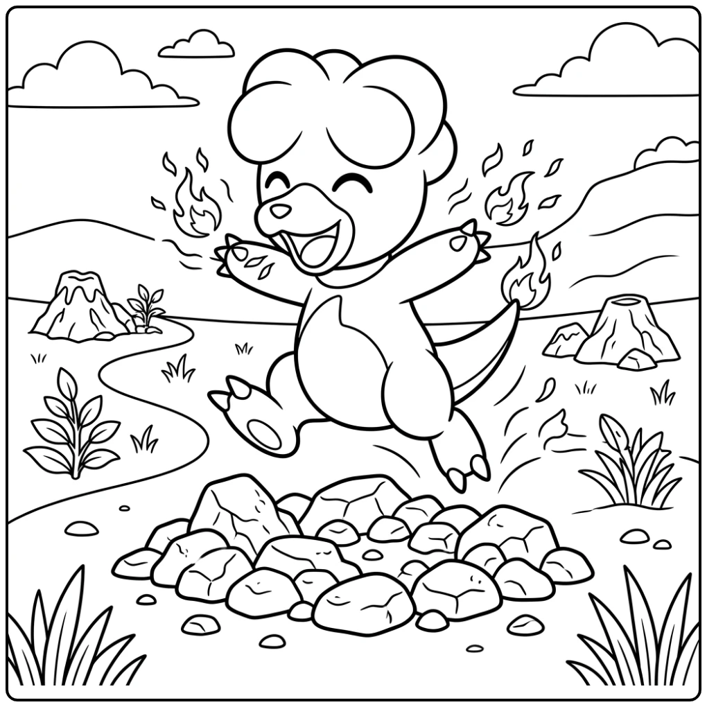 Pokemon Jumping Magby with Vuurvonken coloring page