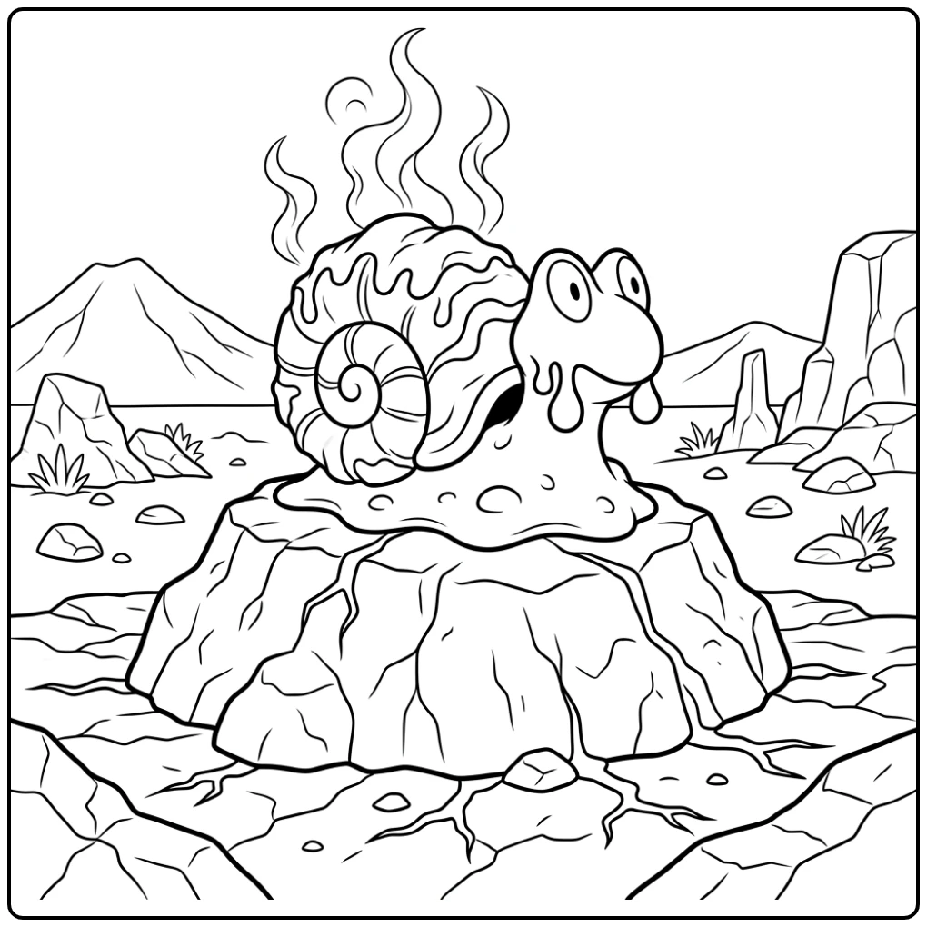 Magcargo Pokemon Gloeiende Resting on Lavasteen coloring page