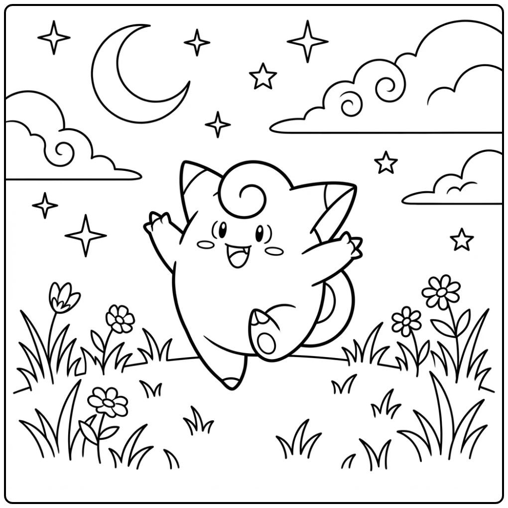 Magical Clefairy Moon and Stars coloring page
