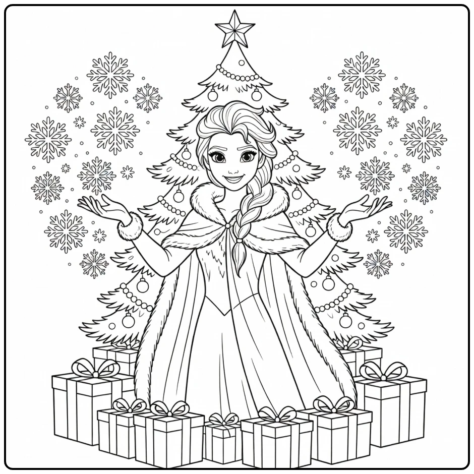 Magical Elsa Christmas for the Holidays coloring page