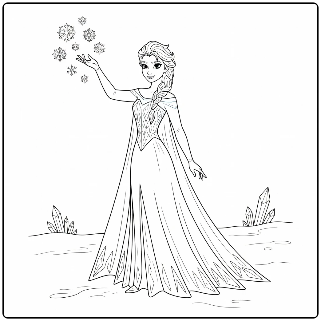Magical Elsa as Ice Queen in the Snow coloring page