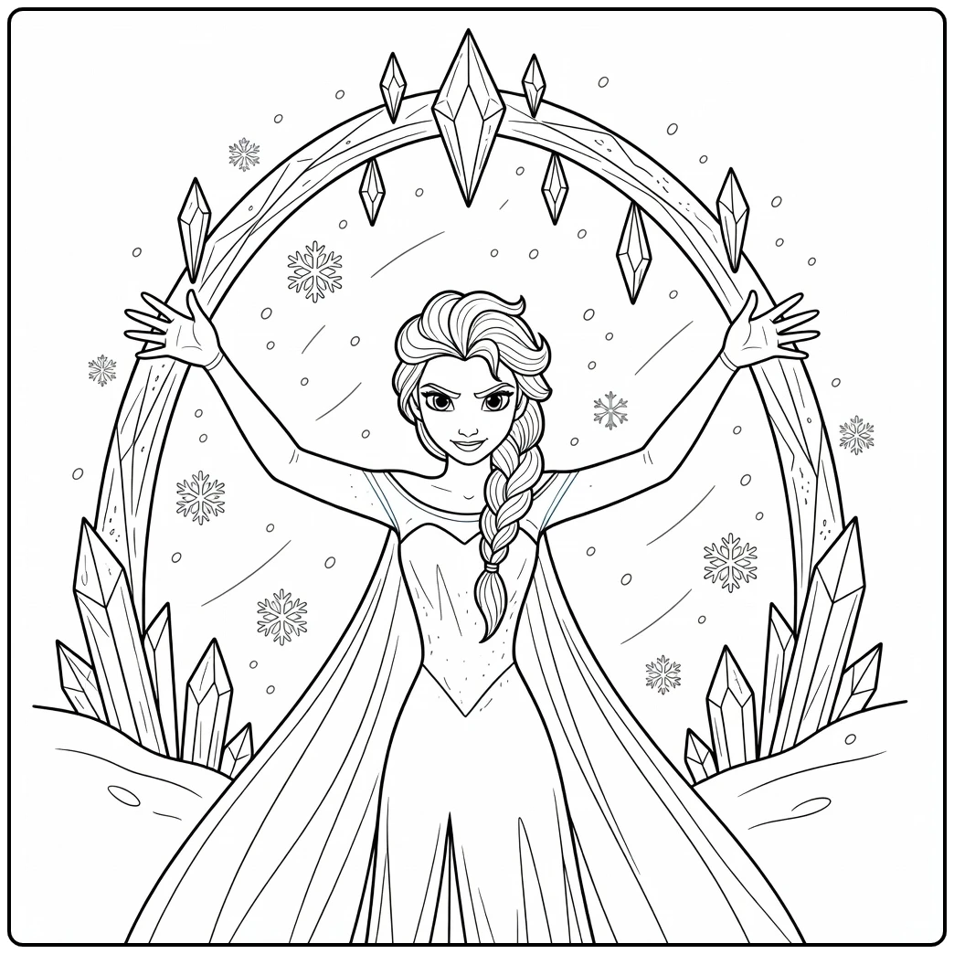 Magical Elsa an Arch of Ice Crystals coloring page
