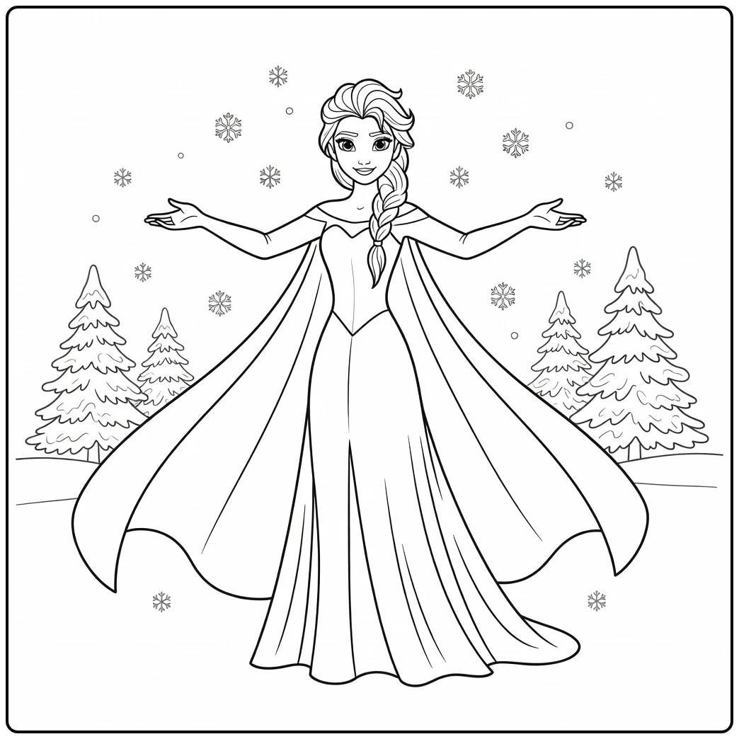 Magical Elsa Open Arms in the Snow coloring page
