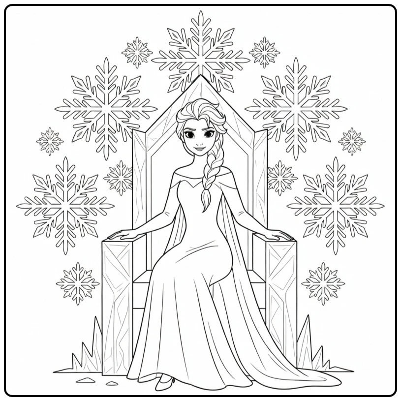 Magical Elsa Snowflakes and an Ice Throne coloring page