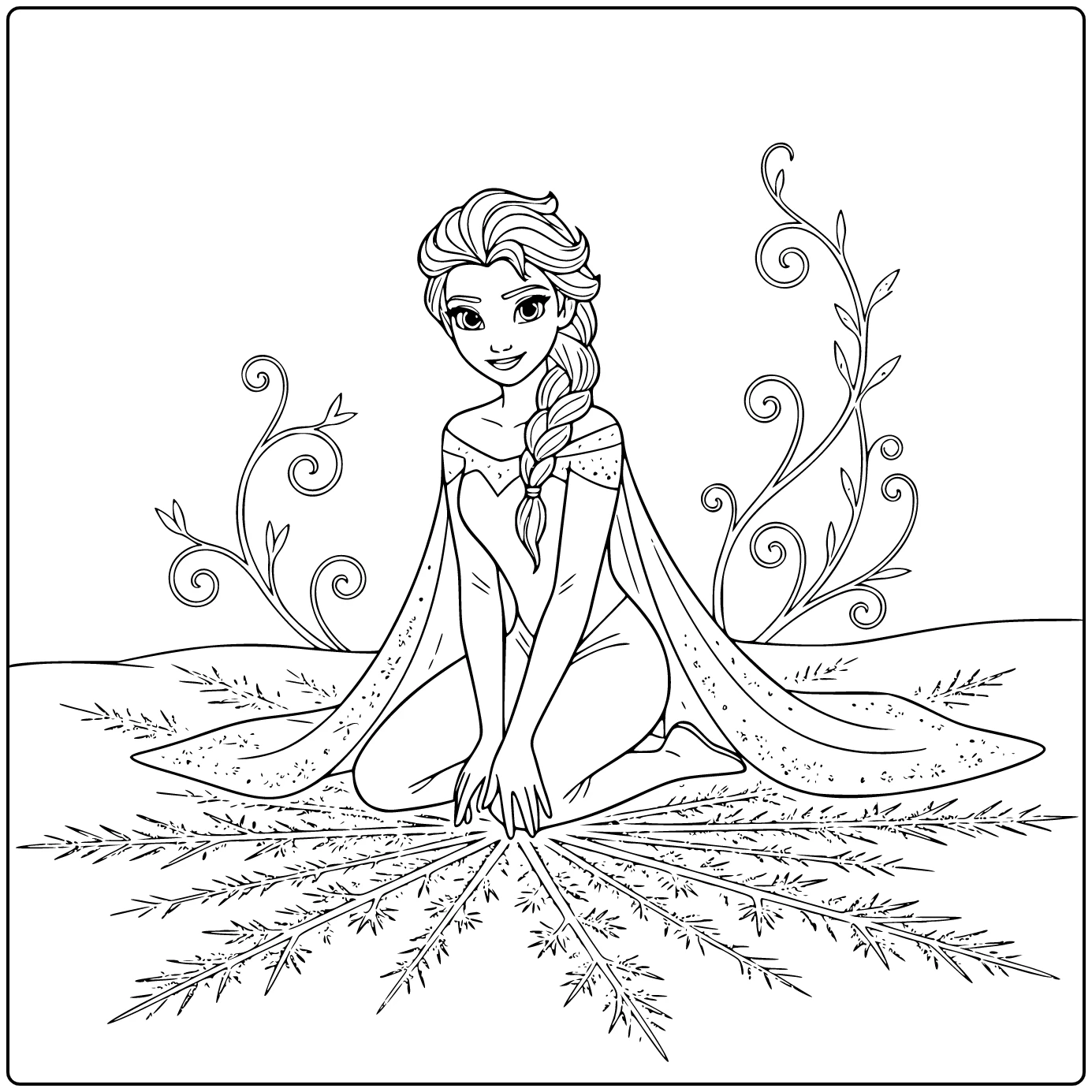 Magical Elsa Touching the Snow coloring page