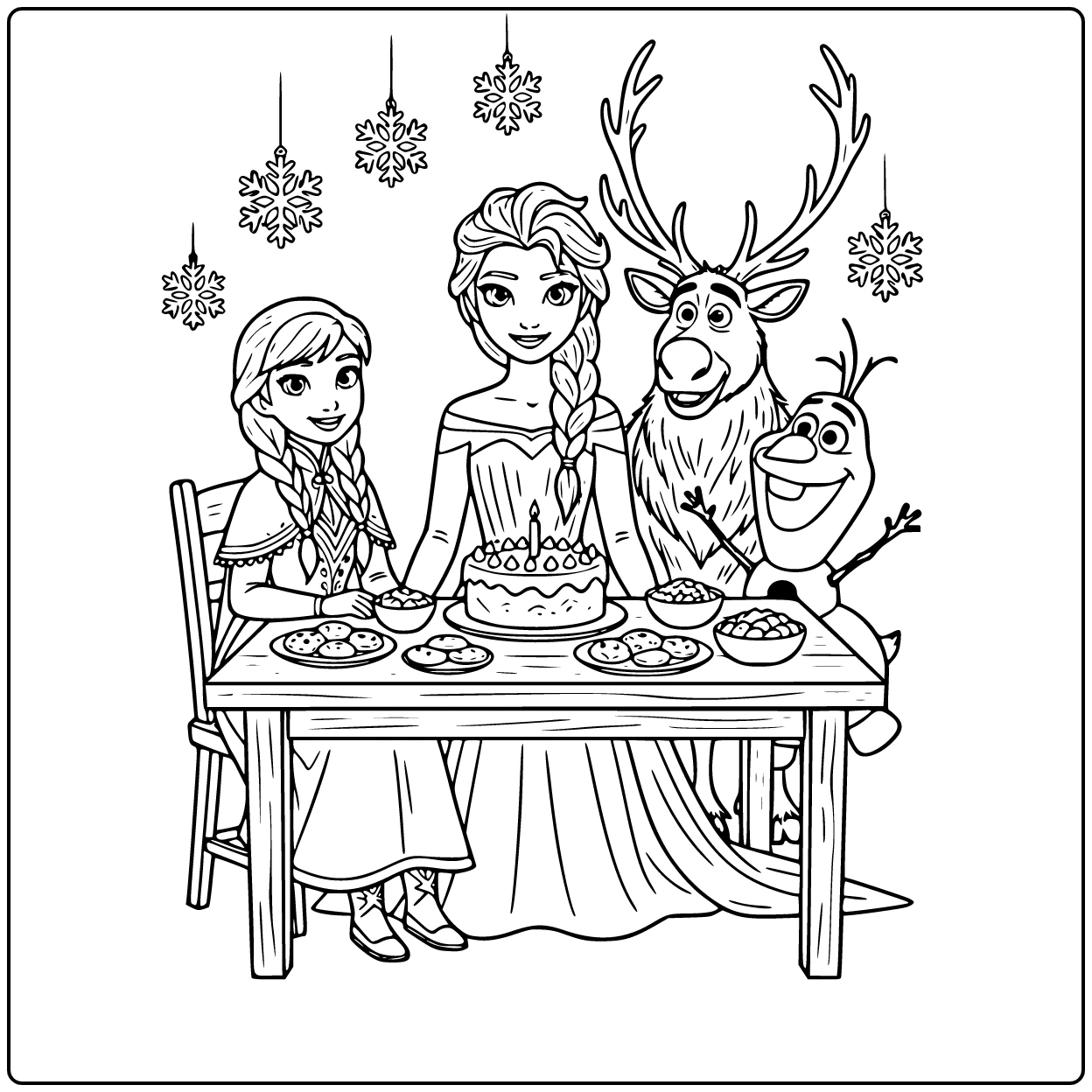 Magical Frozen Birthday with Elsa and Anna coloring page