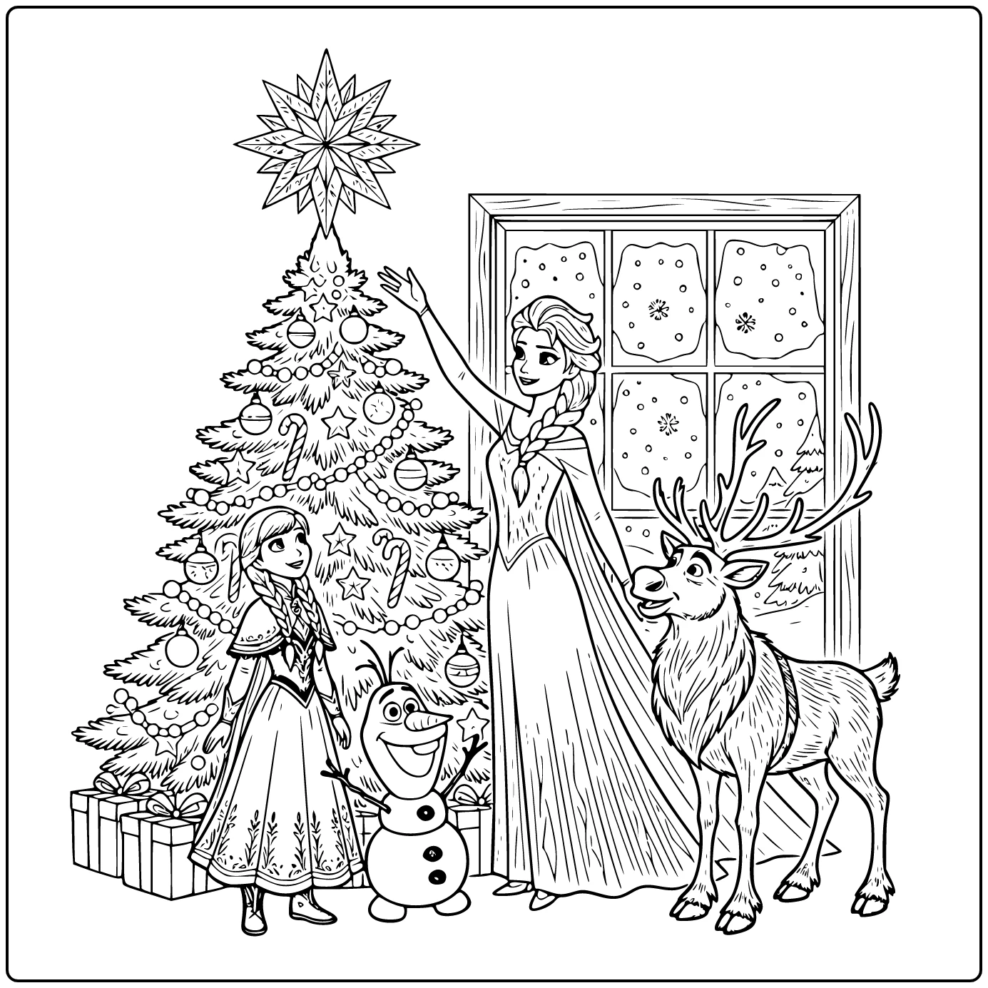 Magical Christmas Frozen with Elsa and a Star coloring page