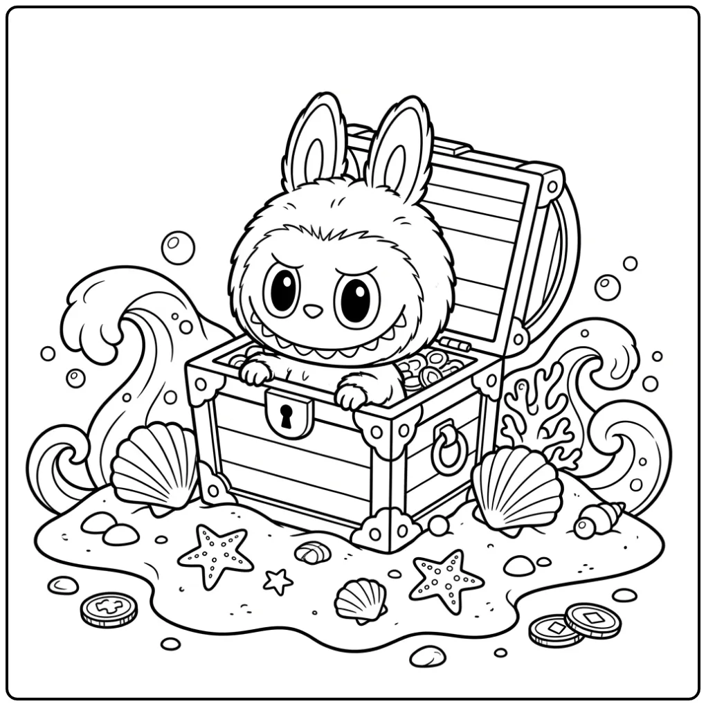 Magical Labubu Secret in a Treasure Chest coloring page