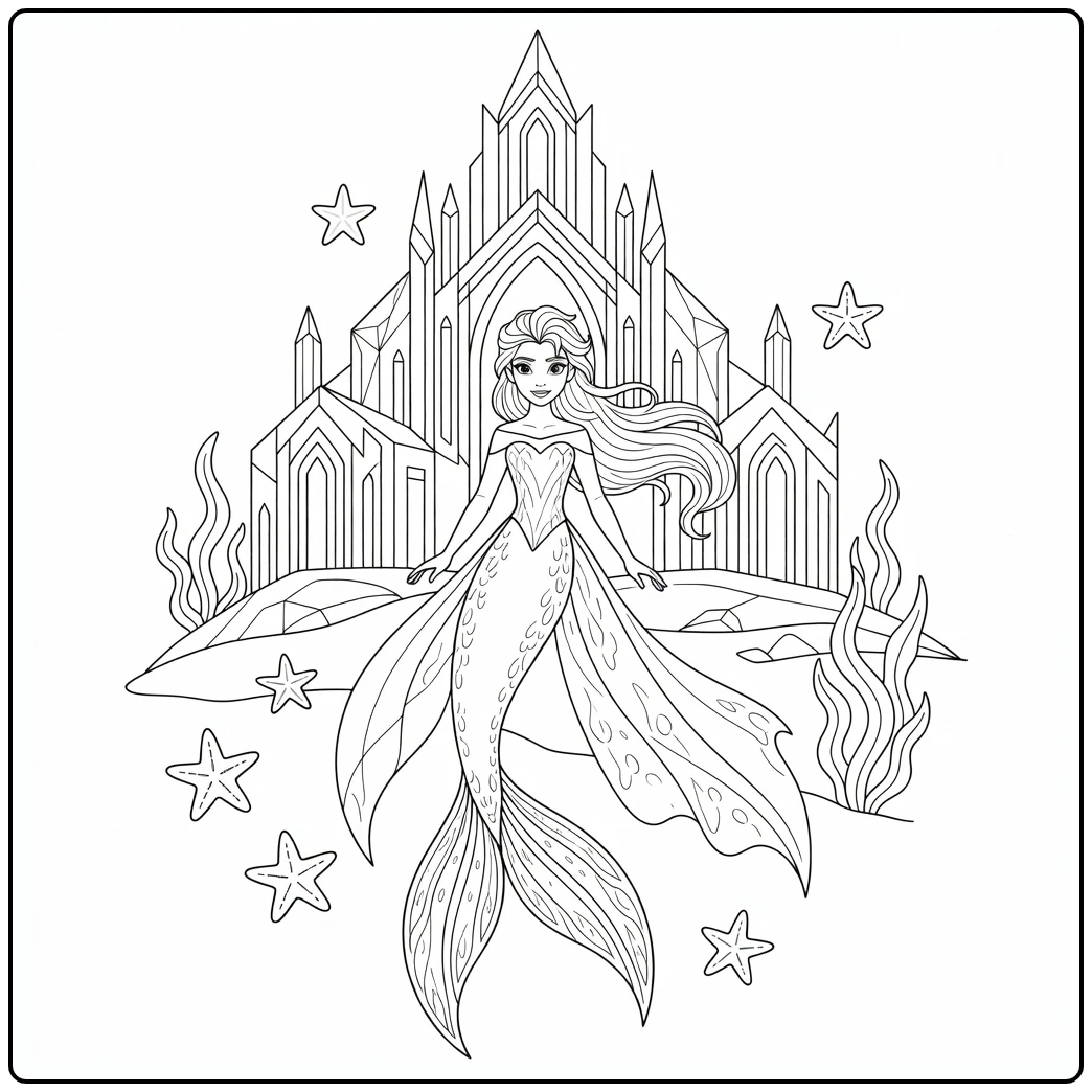 Magical Mermaid Elsa Underwater coloring page