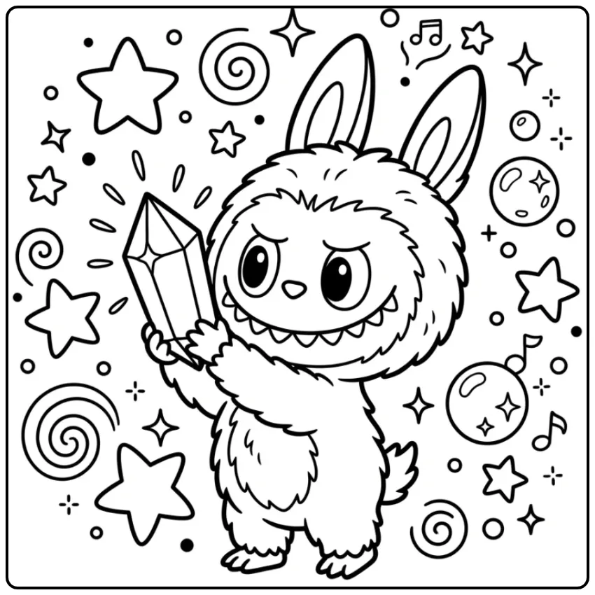Magical Labubu Big Into Energy Crystal coloring page
