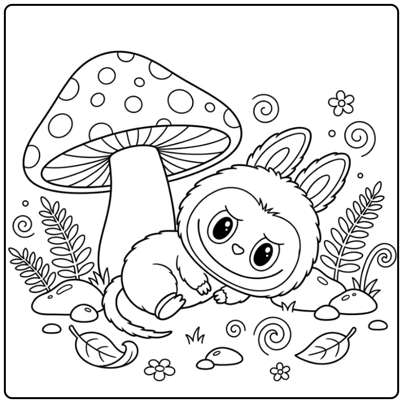 Magical Cute Labubu in the Forest Drawing coloring page