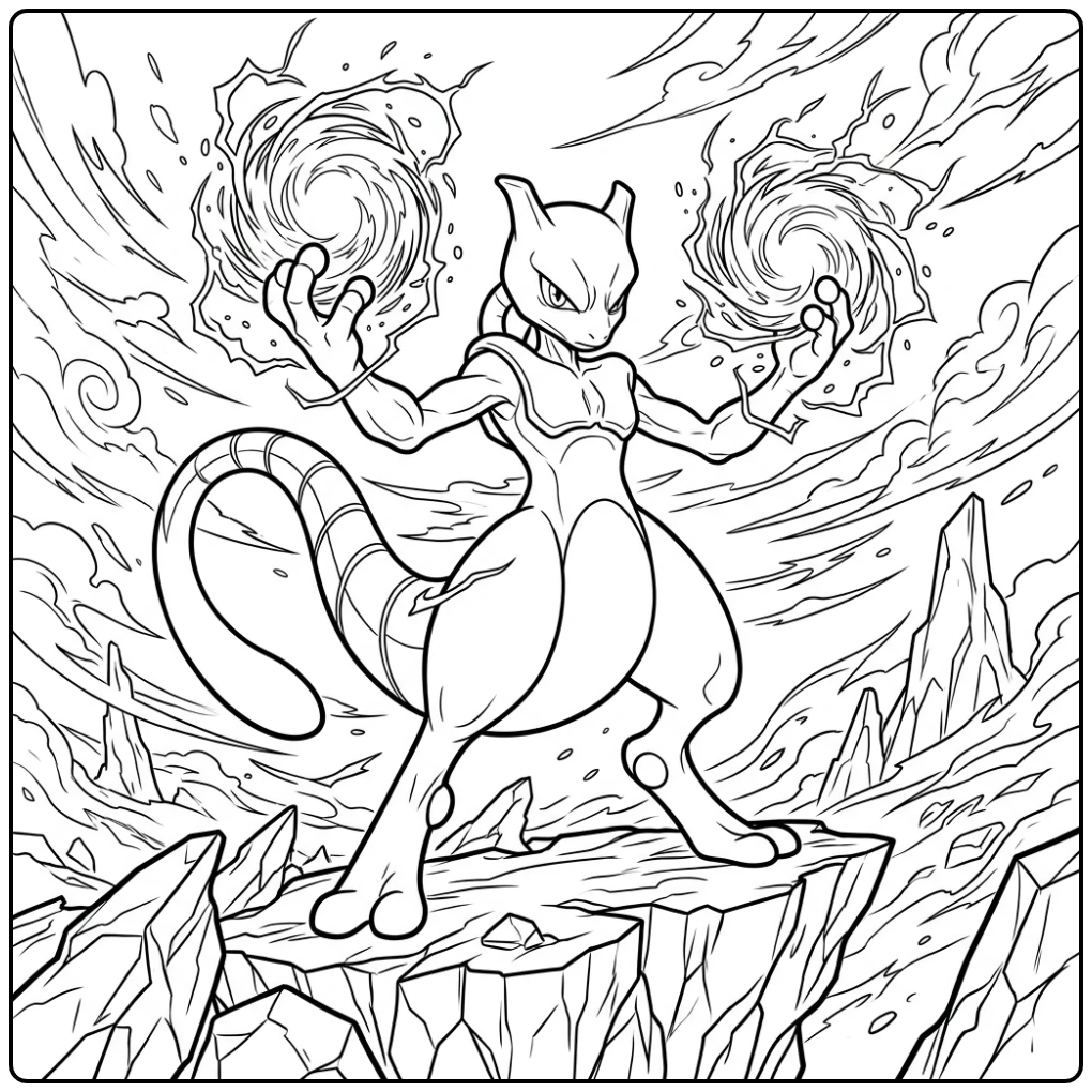 Magical Mewtwo Psychic Energy coloring page