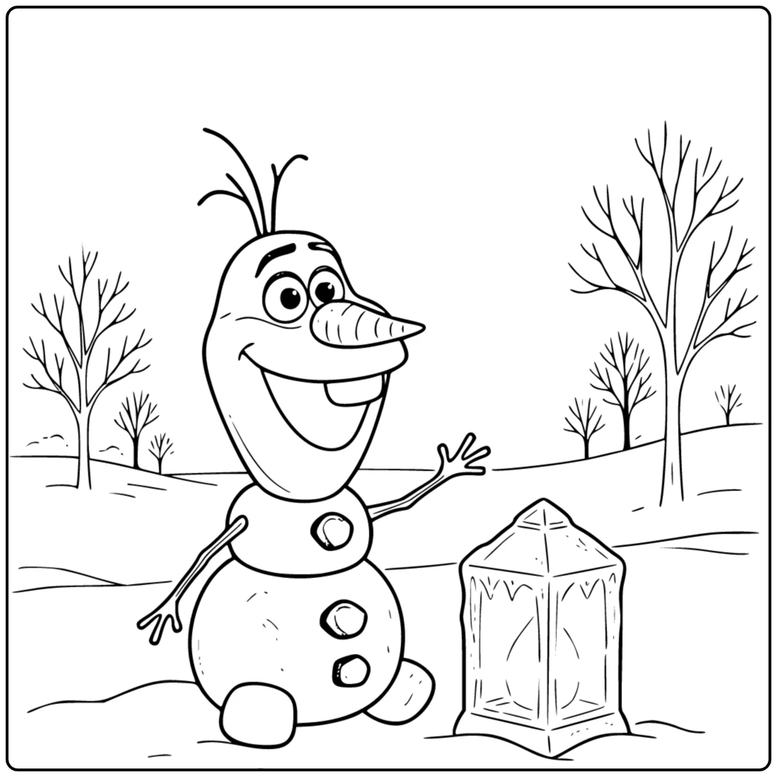 Magical Olaf an Ice Lantern in the Snow coloring page