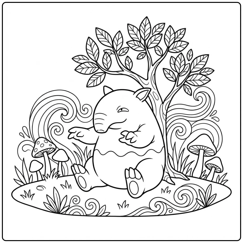 Magical Pokemon Drowzee Under a Tree coloring page