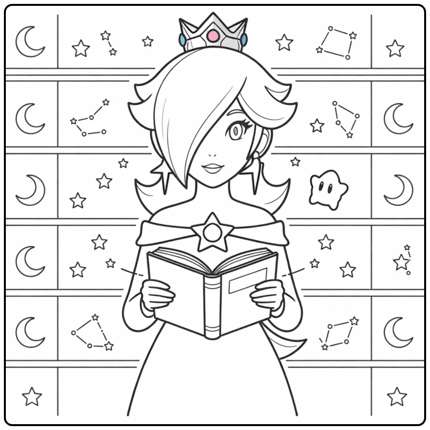 Magical Rosalina with Luma and a Storybook coloring page
