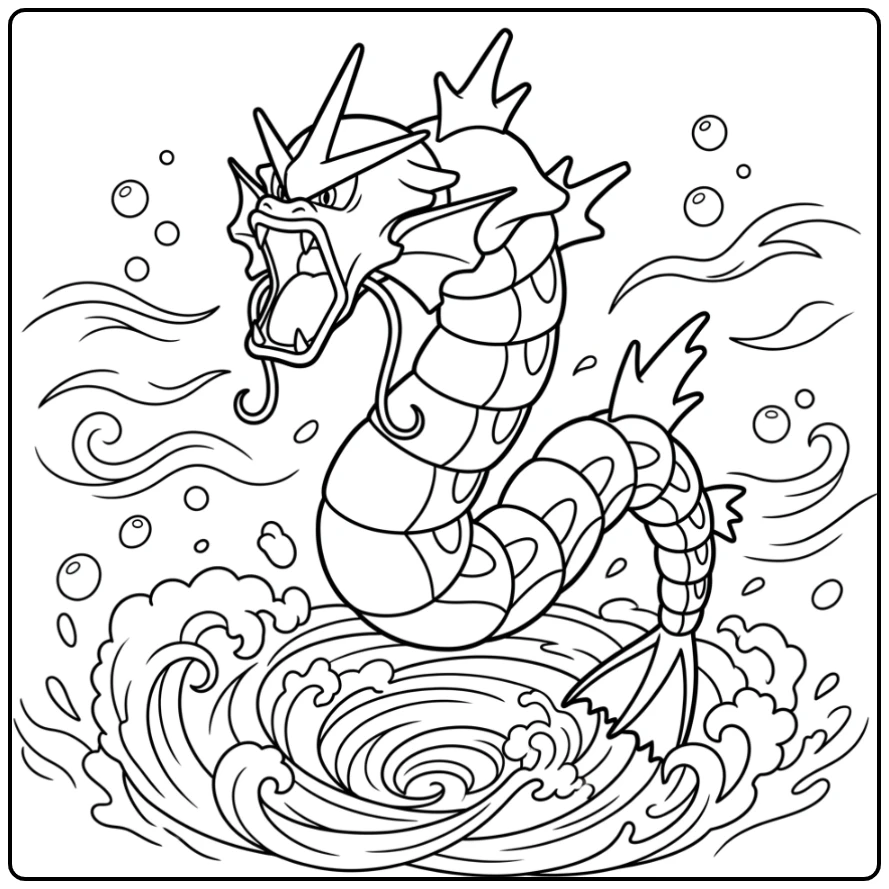 Majestic Gyarados with a Powerful Upward Spiral coloring page