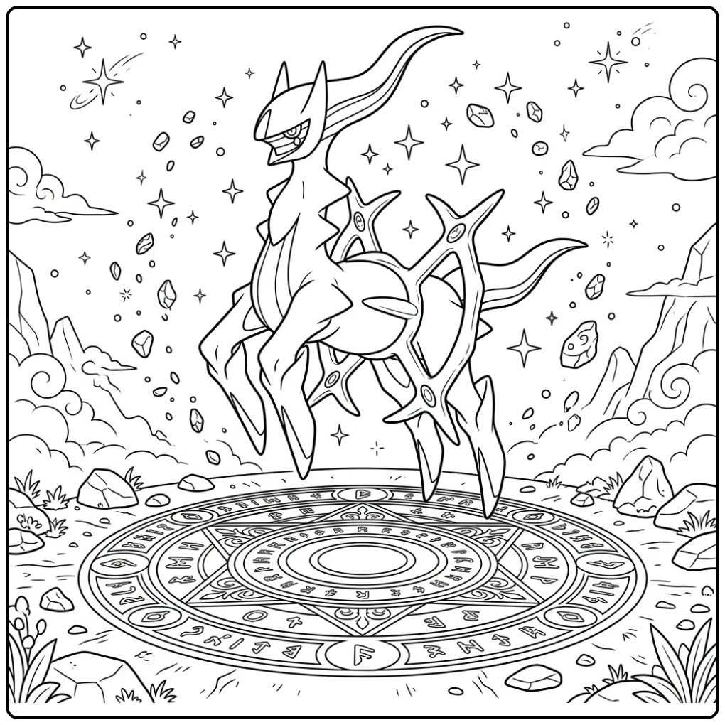 Majestic Pokemon Arceus with Floating Stone coloring page