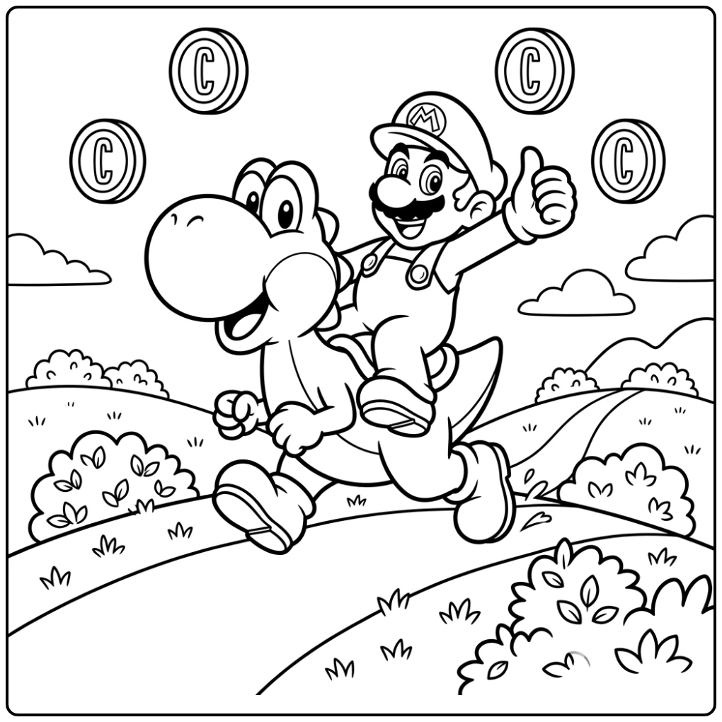 And Yoshi's Cheerful Adventure Perfect Mario coloring page