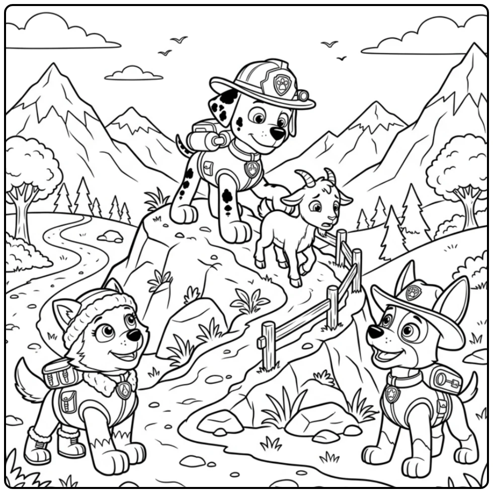 Marshall's Brave Goat Rescue Paw Patrol Marshall Adventure coloring page