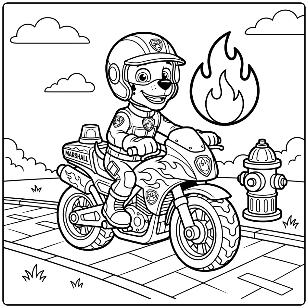 Marshall's Ride Paw Patrol Moto Pups coloring page