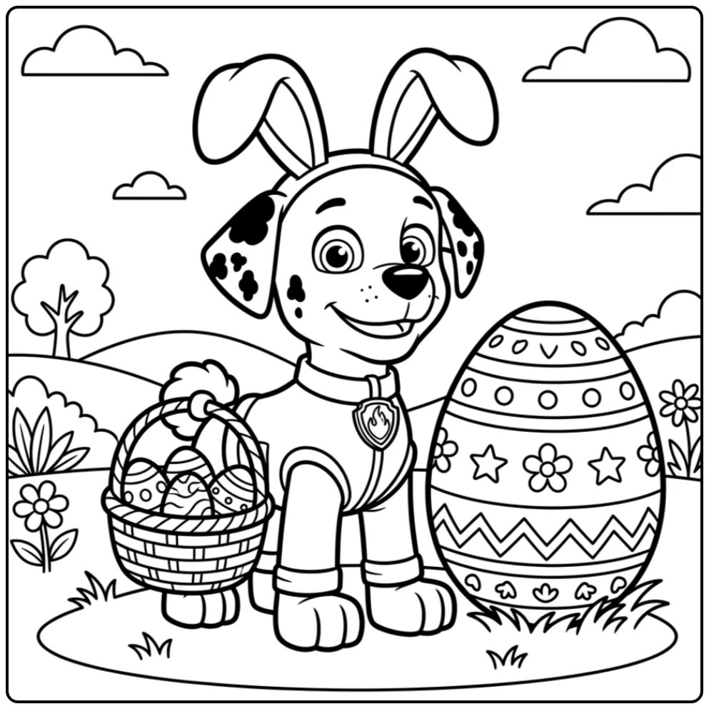 Marshall's Adventure the Paw Patrol Easter coloring page