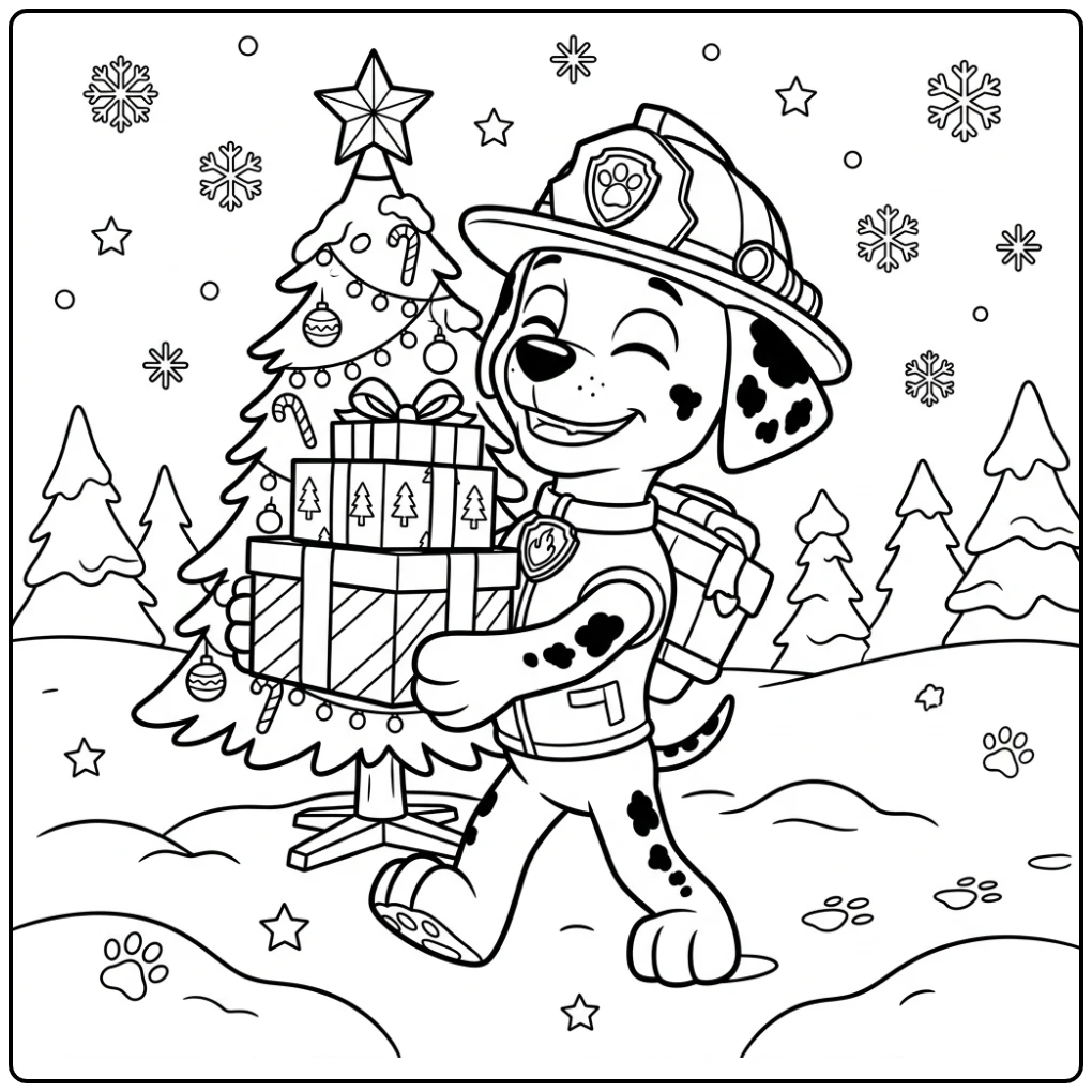 Marshall's Cheerful Paw Patrol Christmas Adventure coloring page