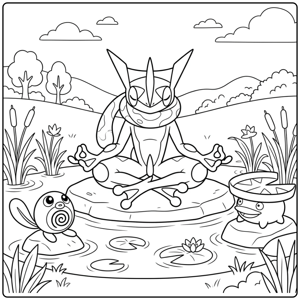 Meditation of a Calm Greninja Scene coloring page