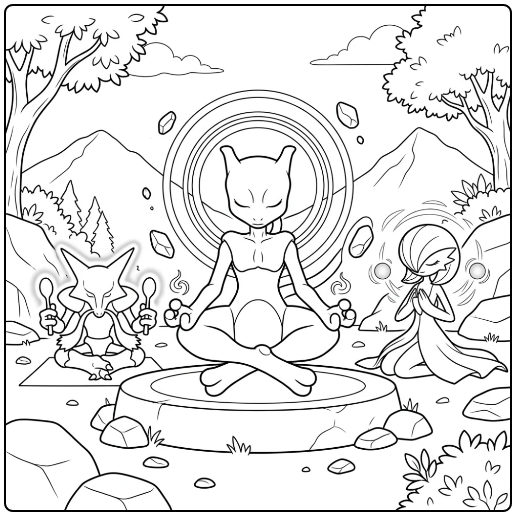 Meditating Mewtwo Psychic Energy coloring page