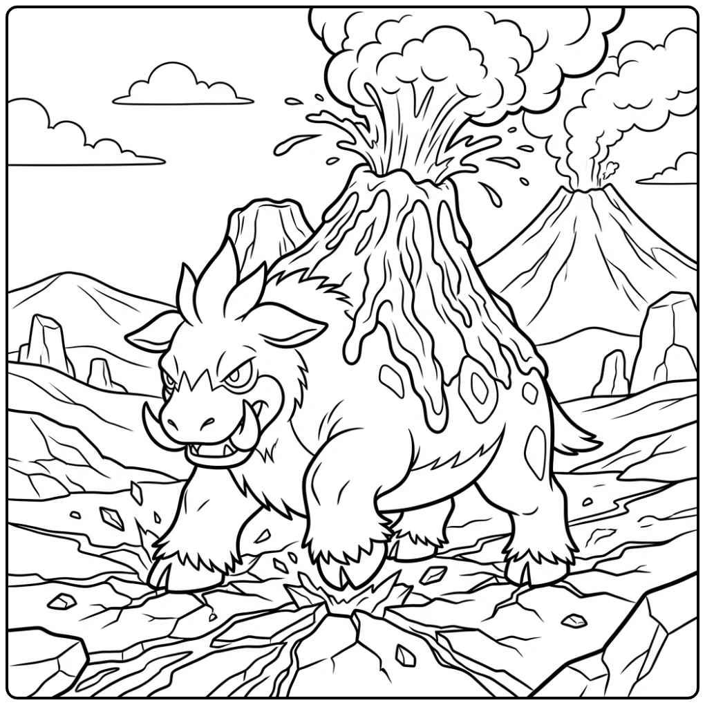 Mega Camerupt Pokemon Vulkaanuitbarsting on Magma coloring page