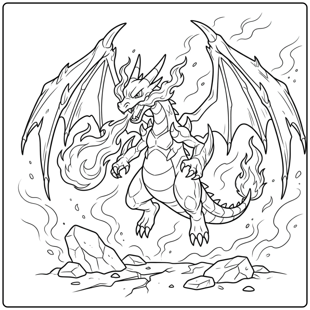Mega Charizard X Pokemon Mighty Flying Dragon coloring page