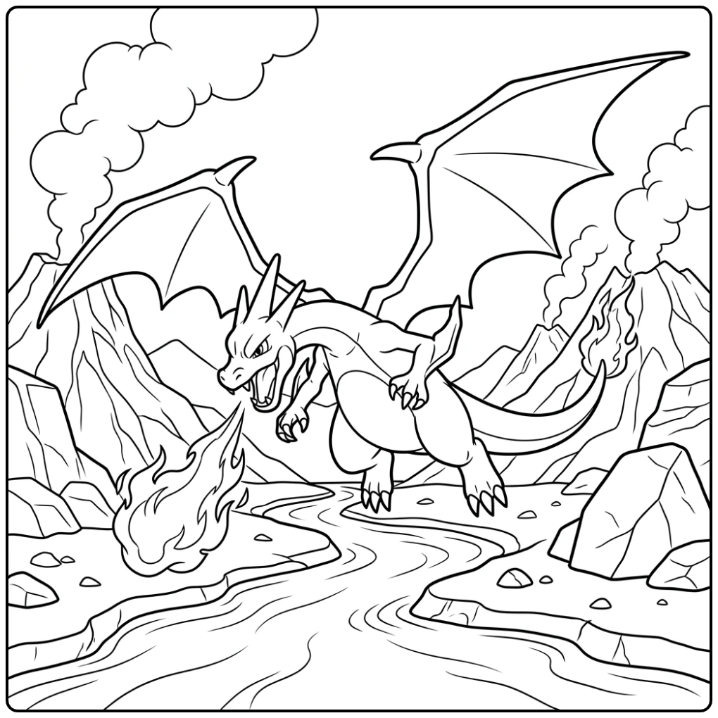 Pokemon Mega Charizard Y Breathing Fire coloring page