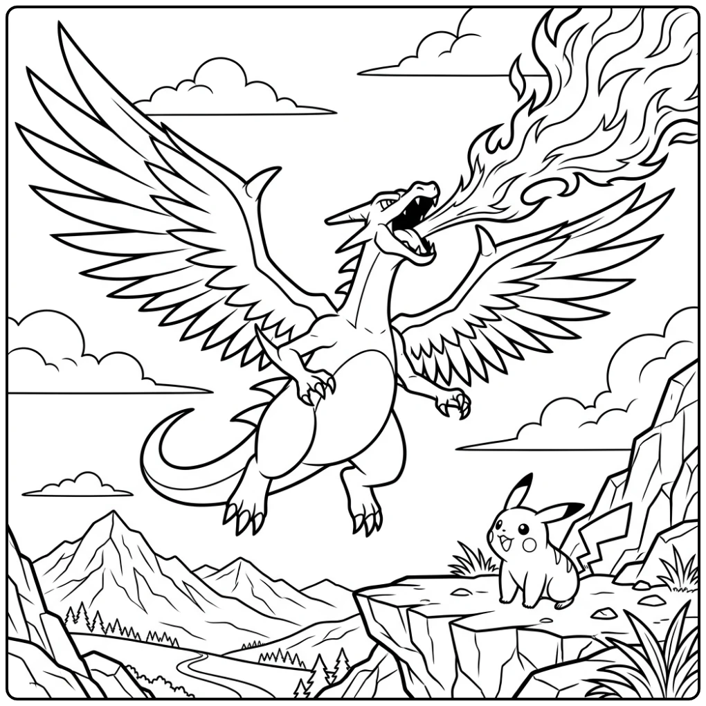 Pokemon Mega Charizard Y Flying and Fiery coloring page