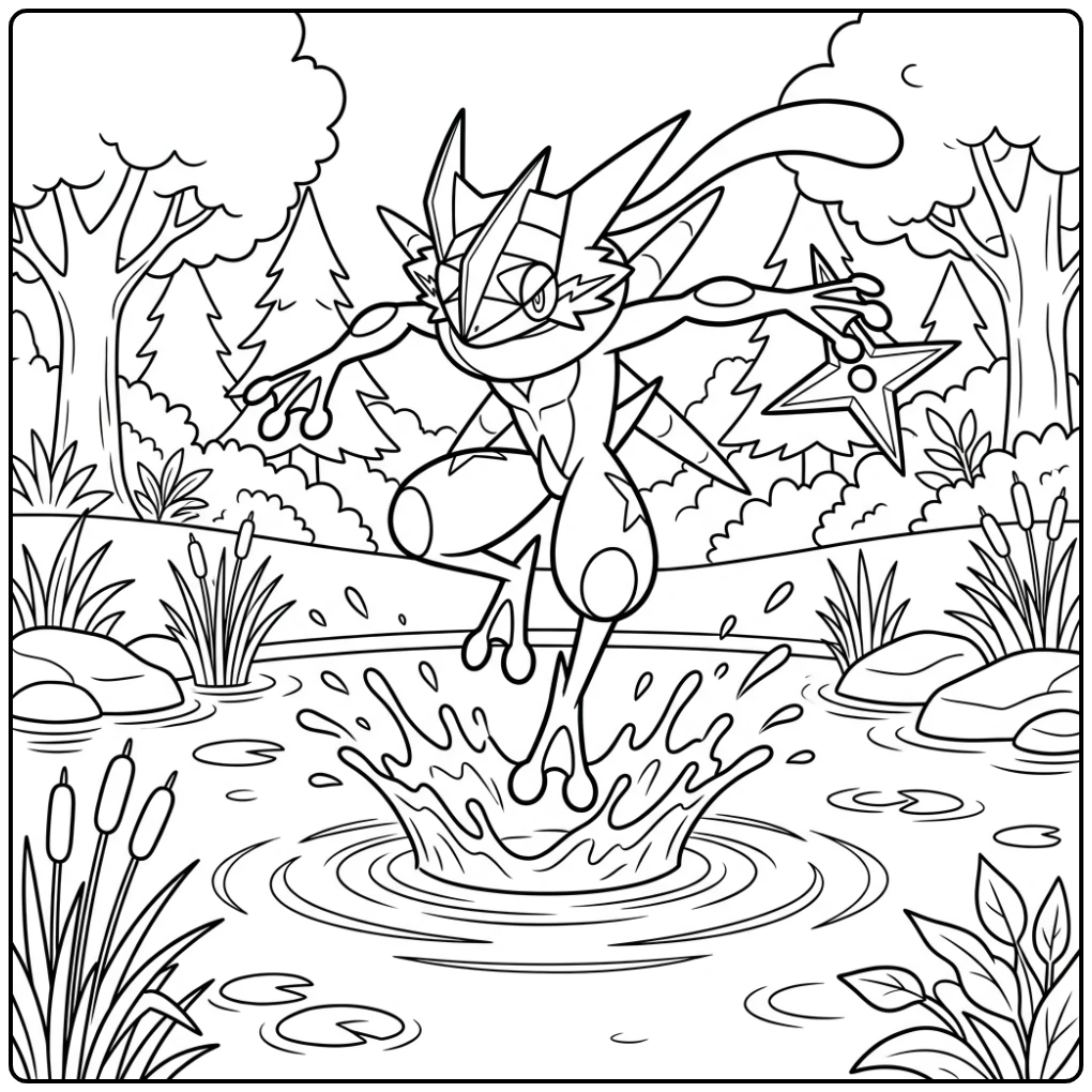 Ninja Pose Pokemon Mega Greninja Action coloring page
