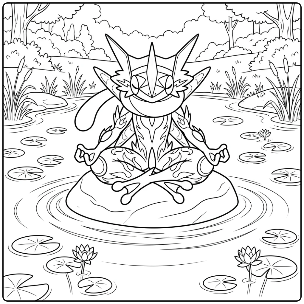 Quiet Pokemon Mega Greninja Meditation Moment coloring page