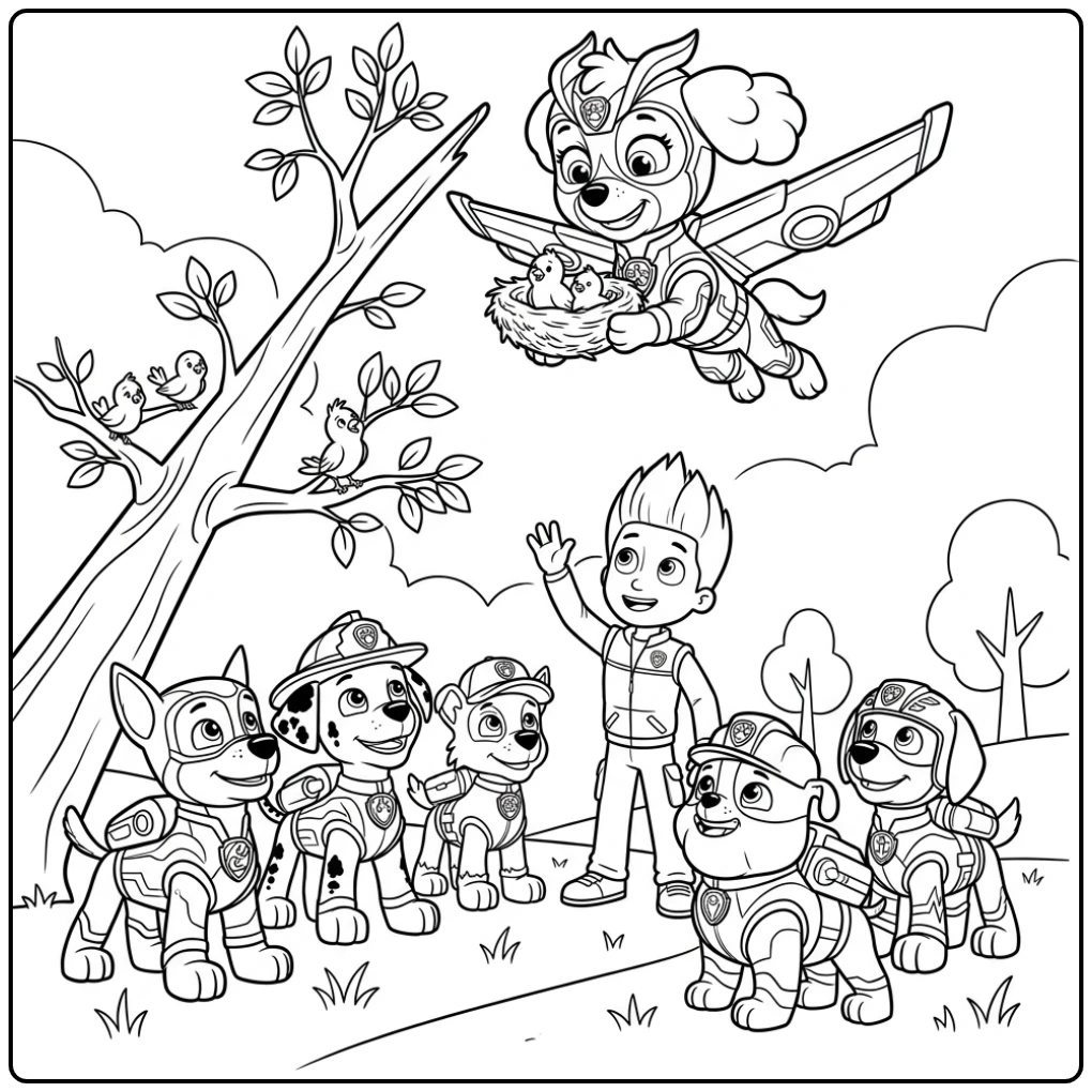 Paw Patrol Mega Pups Skye Rescuing the Nest coloring page
