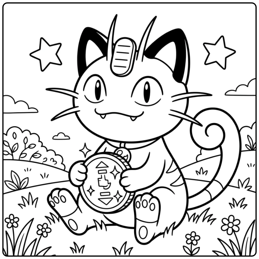 Easy Pokemon Meowth's Treasure for Young Fans coloring page