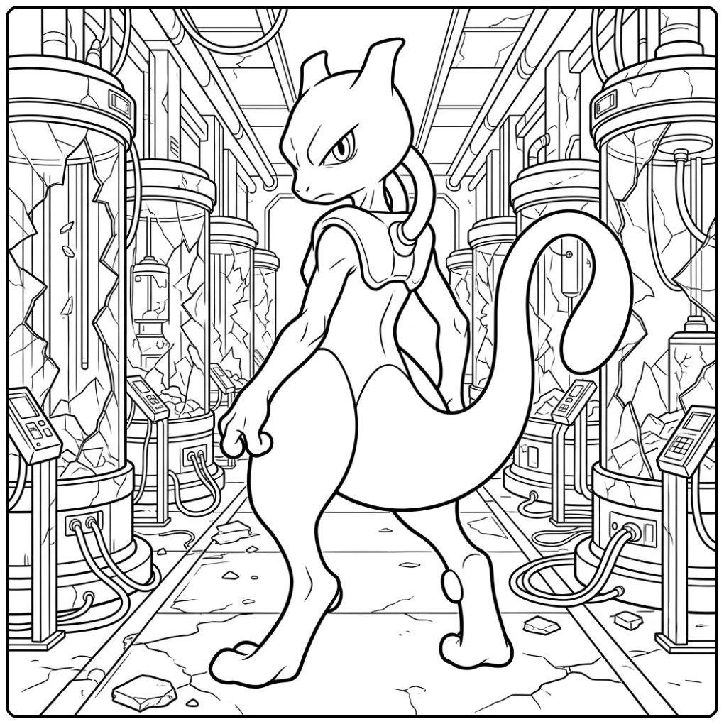 Mewtwo Pokemon Looking Stern Over His Shoulder coloring page