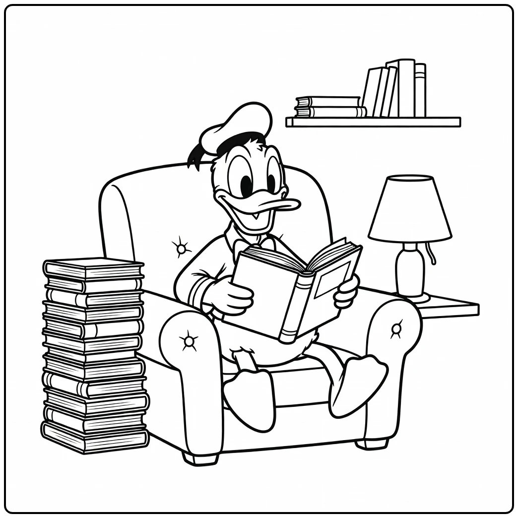 Detailed Donald Duck Reading in His Chair coloring page