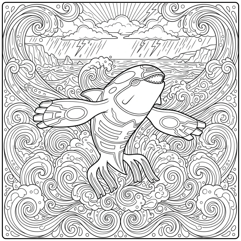 Detailed Pokemon Kyogre in Powerful Ocean coloring page