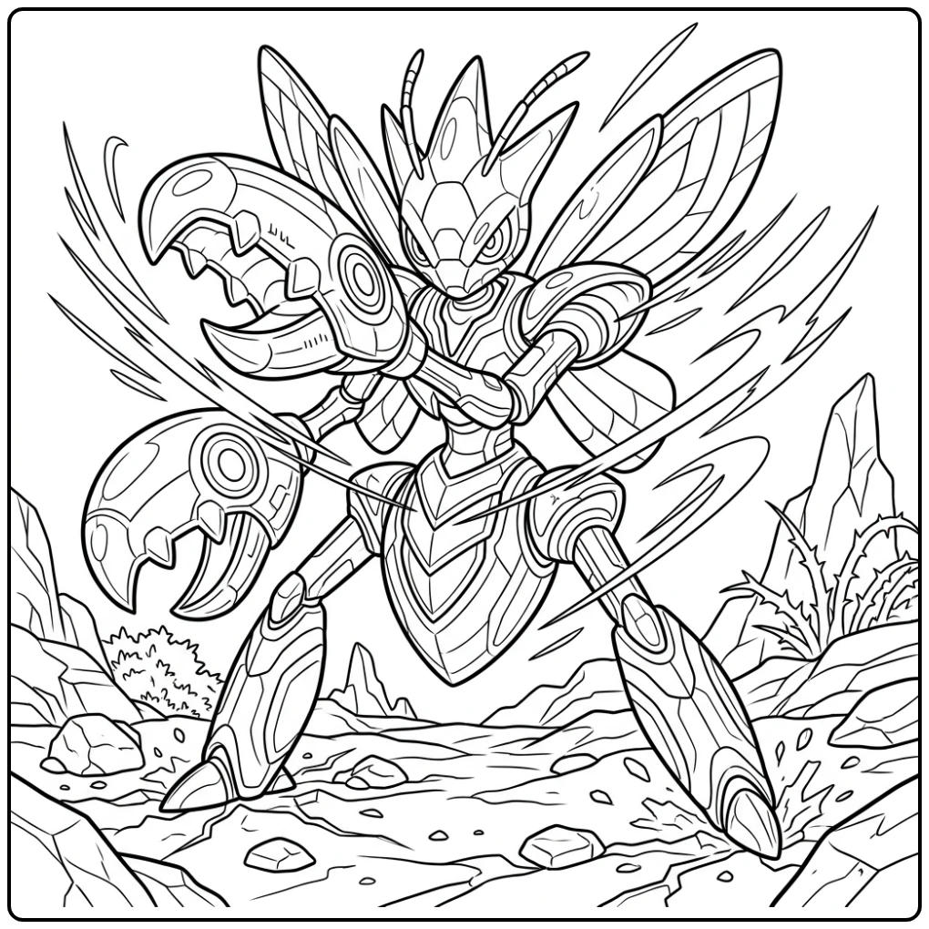 Detailed Pokemon with Scizor and His Claws coloring page