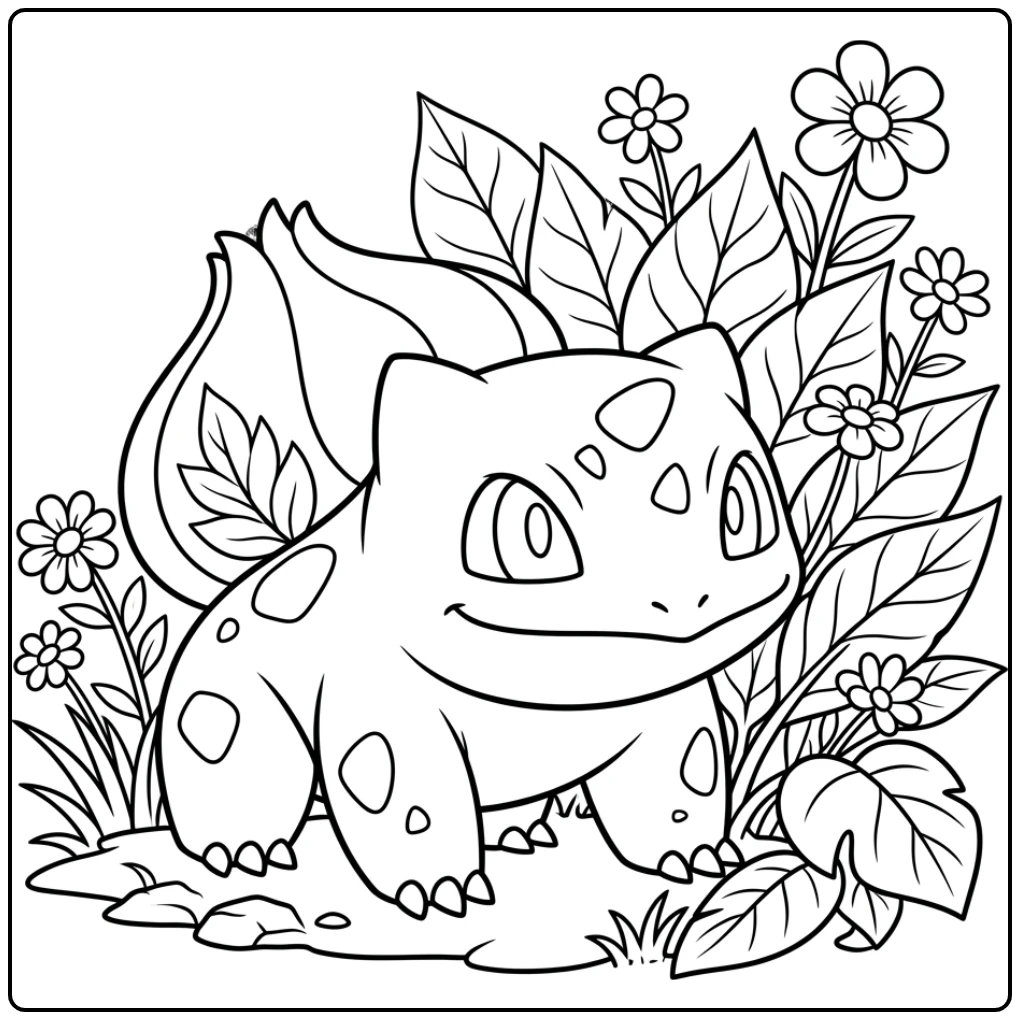 Beautiful Bulbasaur Among the Flowers coloring page