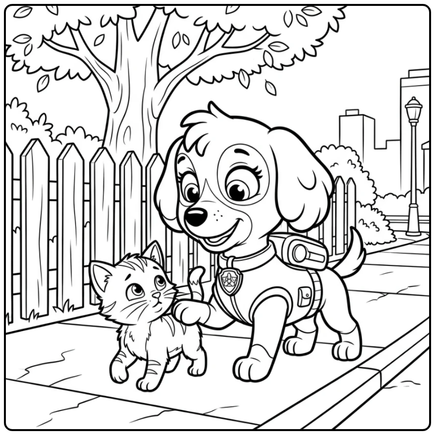 Beautiful Paw Patrol with Liberty and Kitten coloring page