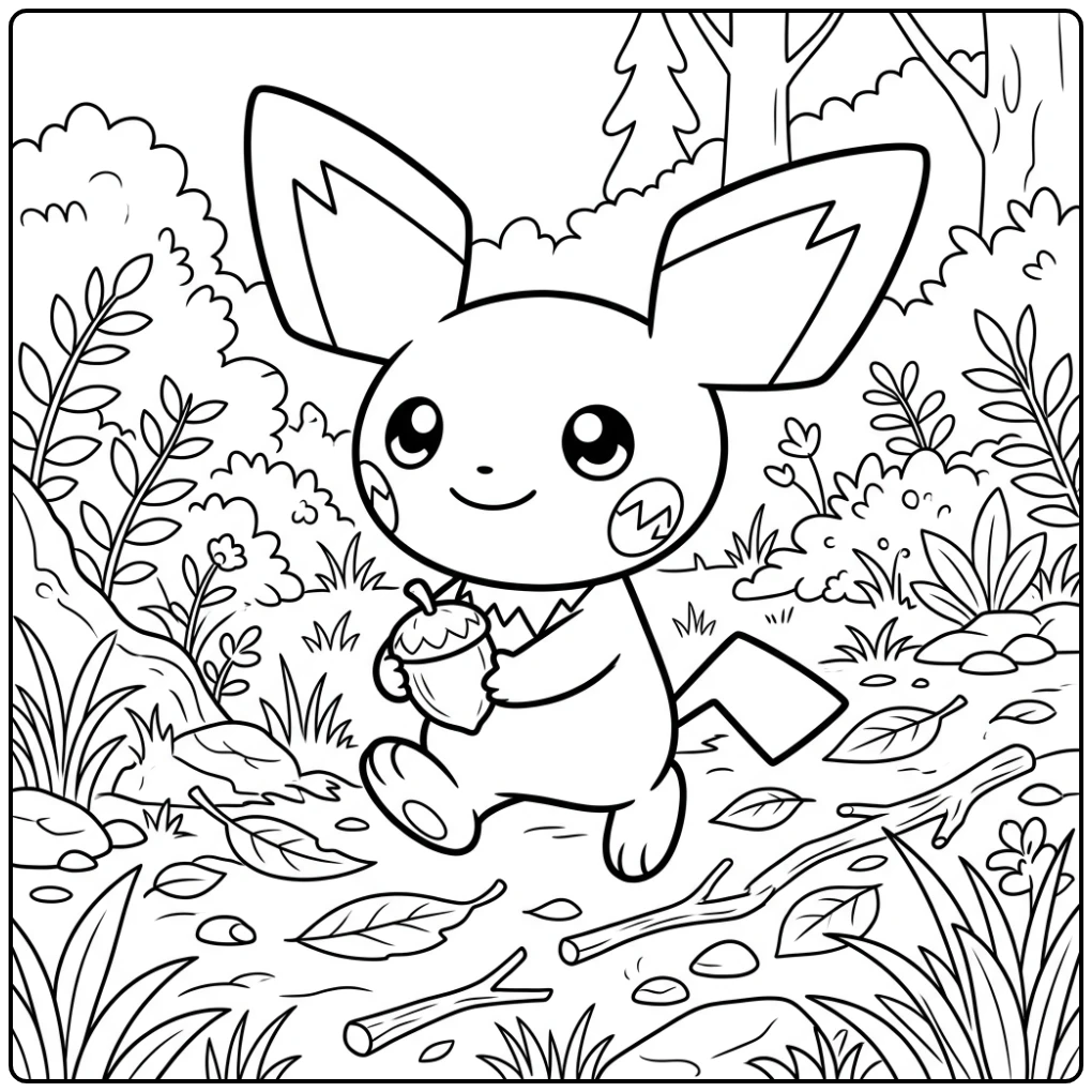 Beautiful Pichu with a Acorn coloring page
